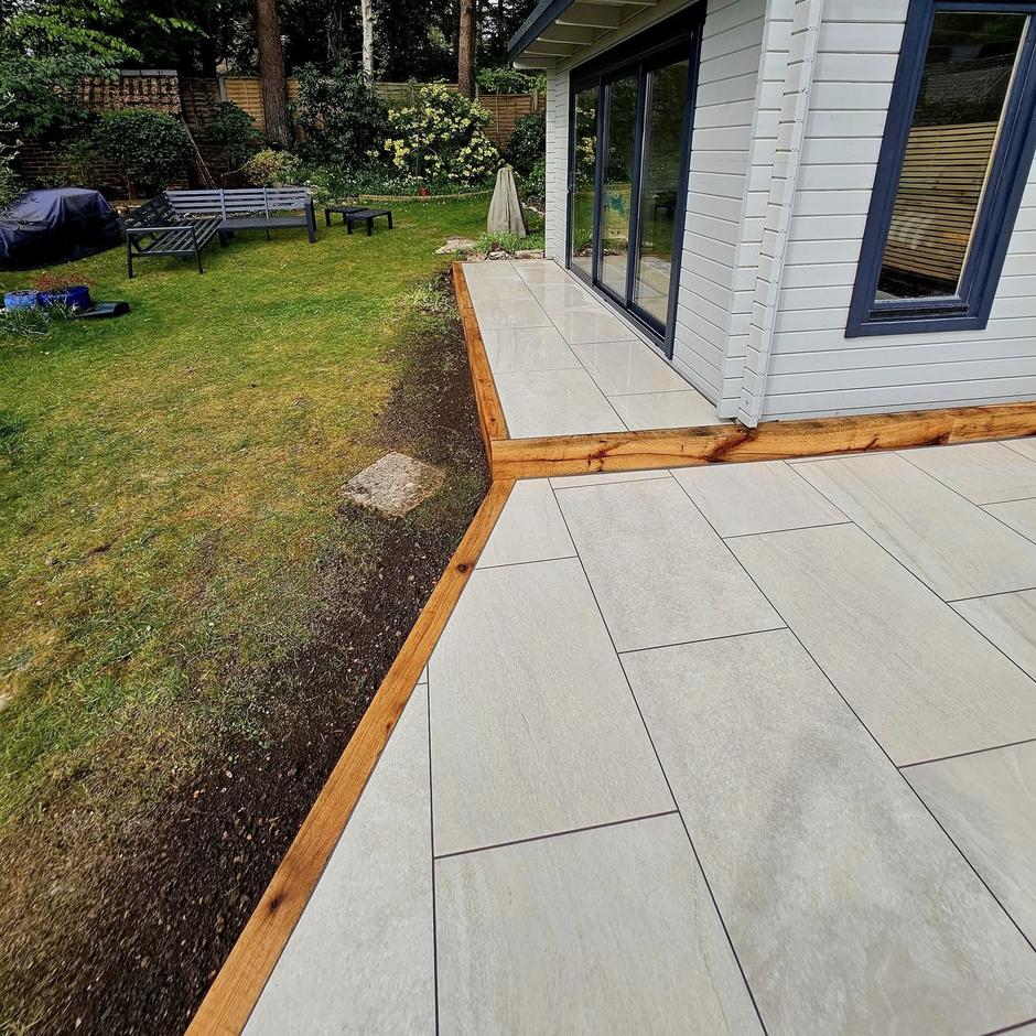 Luxury pearl and silver porcelain paving for timeless garden appeal