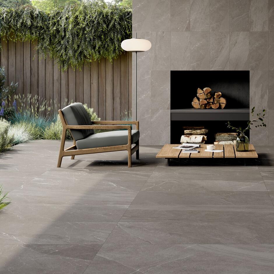 angers porcelain garden paving in dark grey