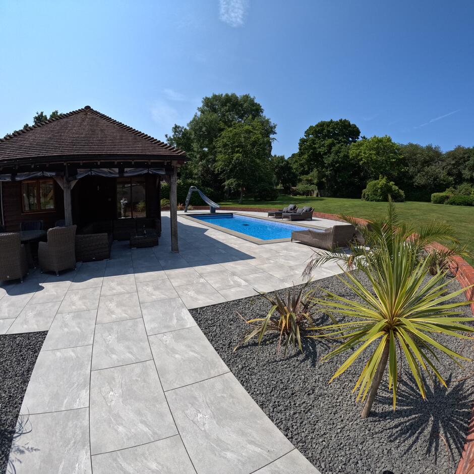 Sienna™ Jupiter Argent Porcelain Paving slab mid grey garden tiles