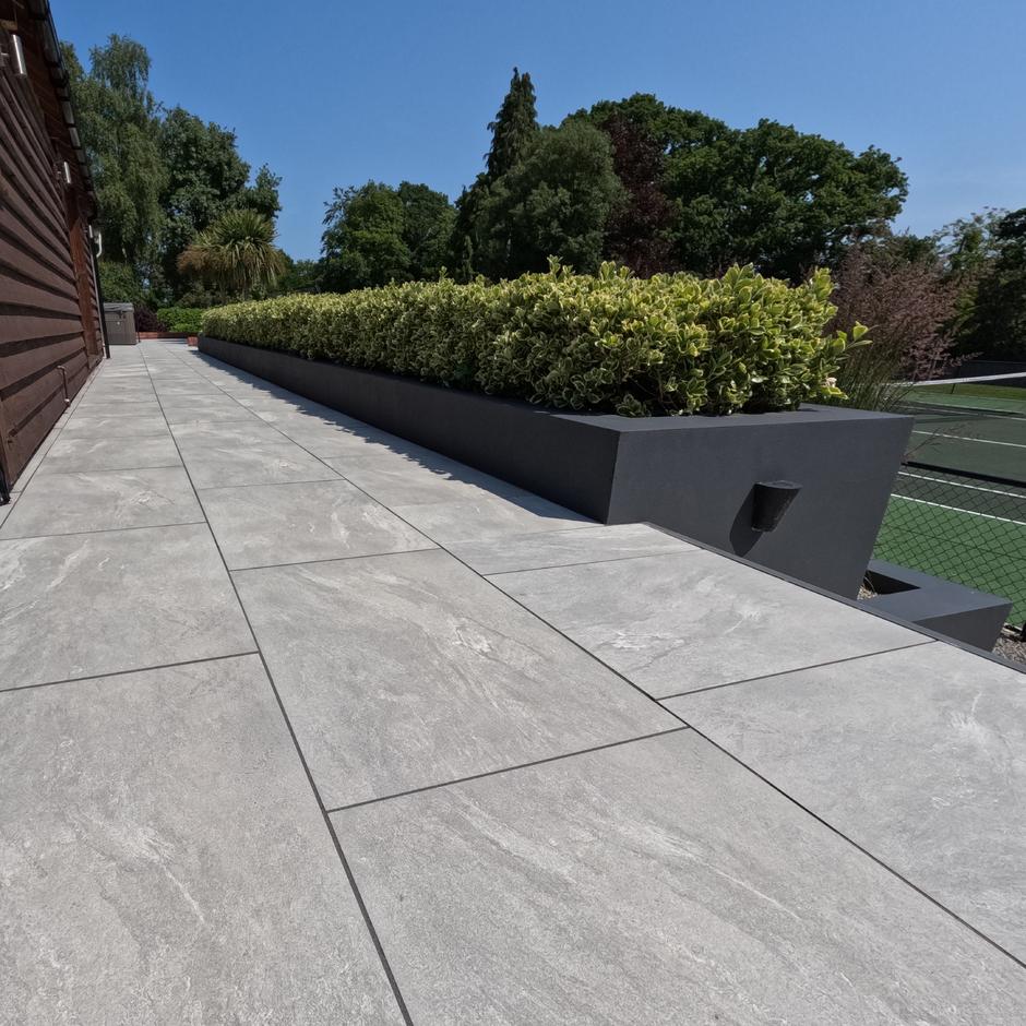 Sienna™ Jupiter Argent Porcelain Paving; 600x900 paving tiles, summer house