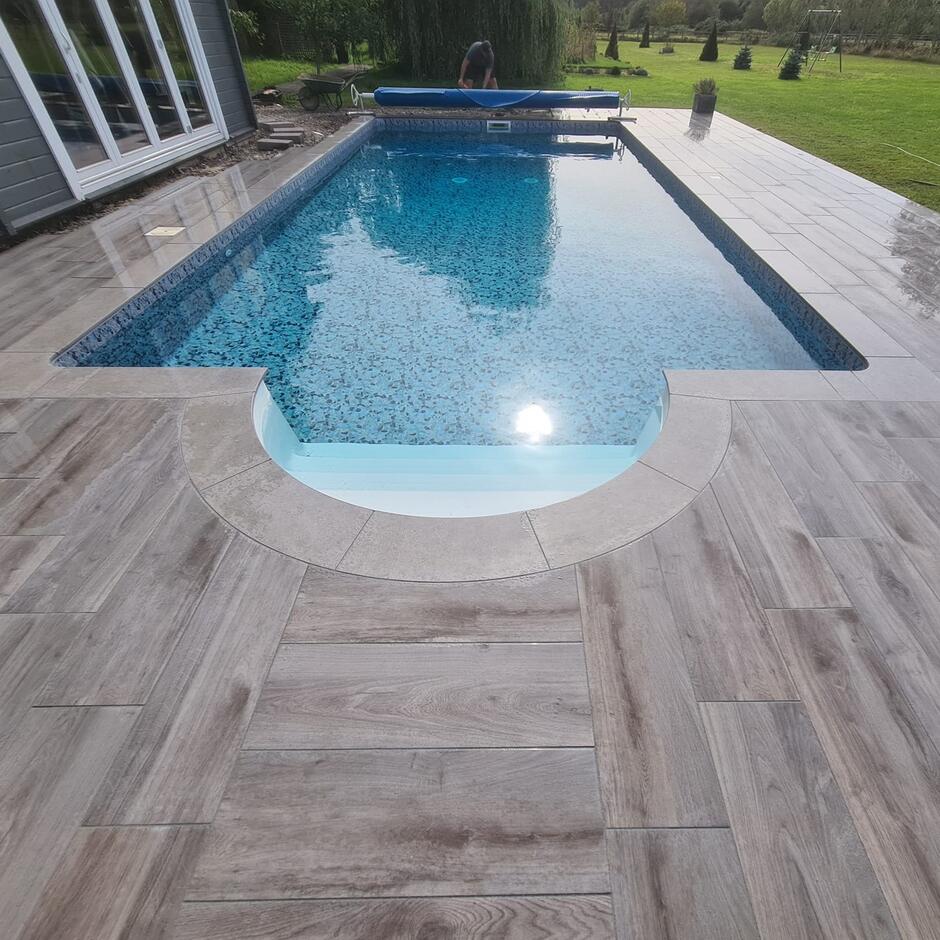Woodland wood-effect Anthracite Grey Black Porcelain Paving Slab summer garden