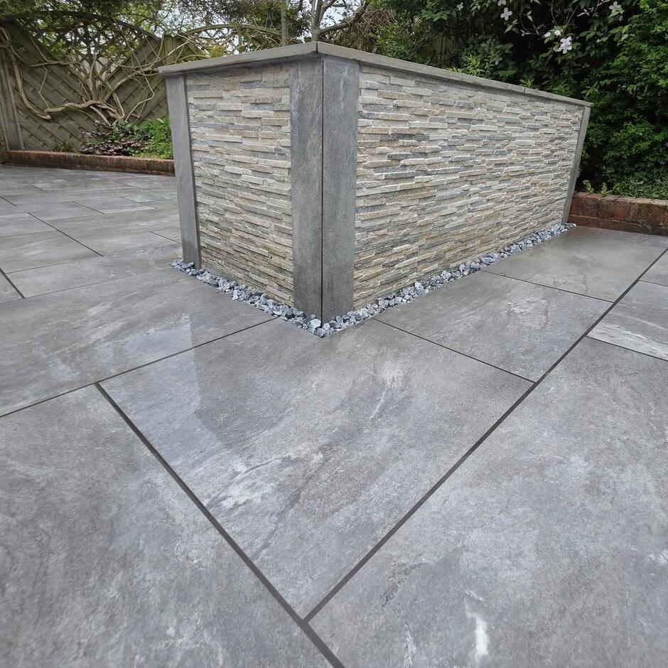 sienna jupiter grey porcelain with matching porcelain cladding