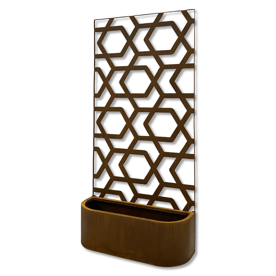 Core ten CORE Hive Black Metal Screen with curved planter side view