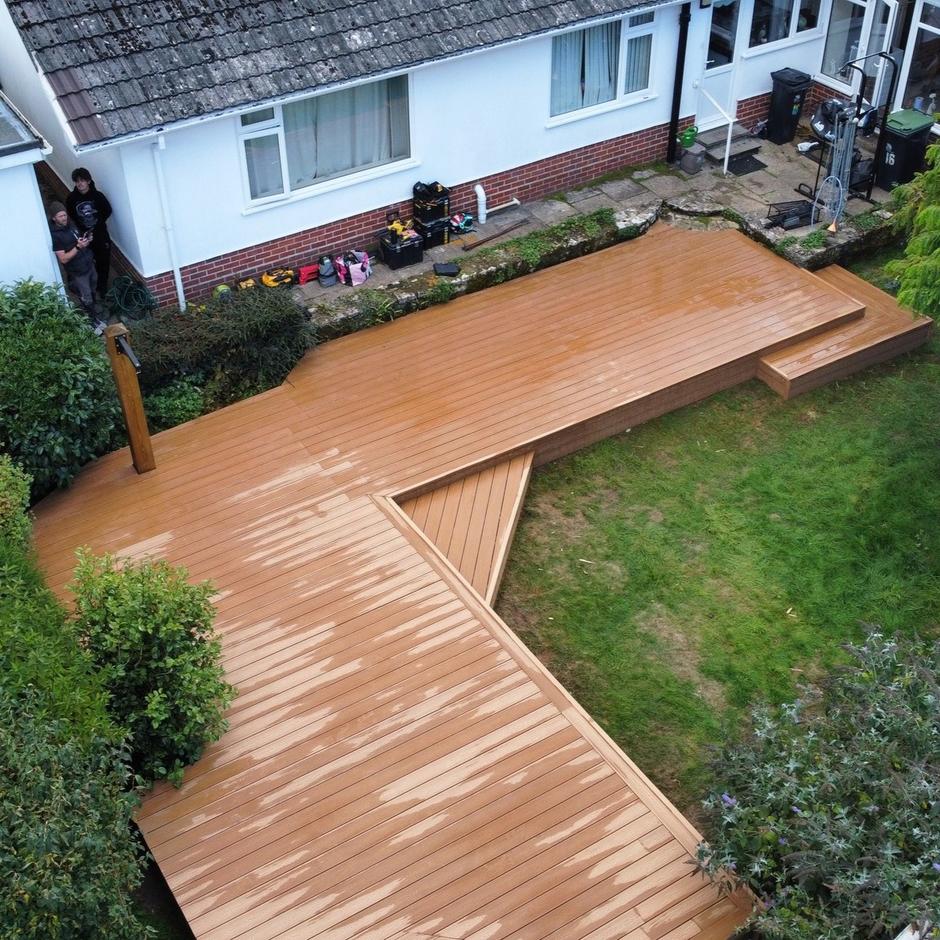brown garden decking wessex verde composite decking, oak brown