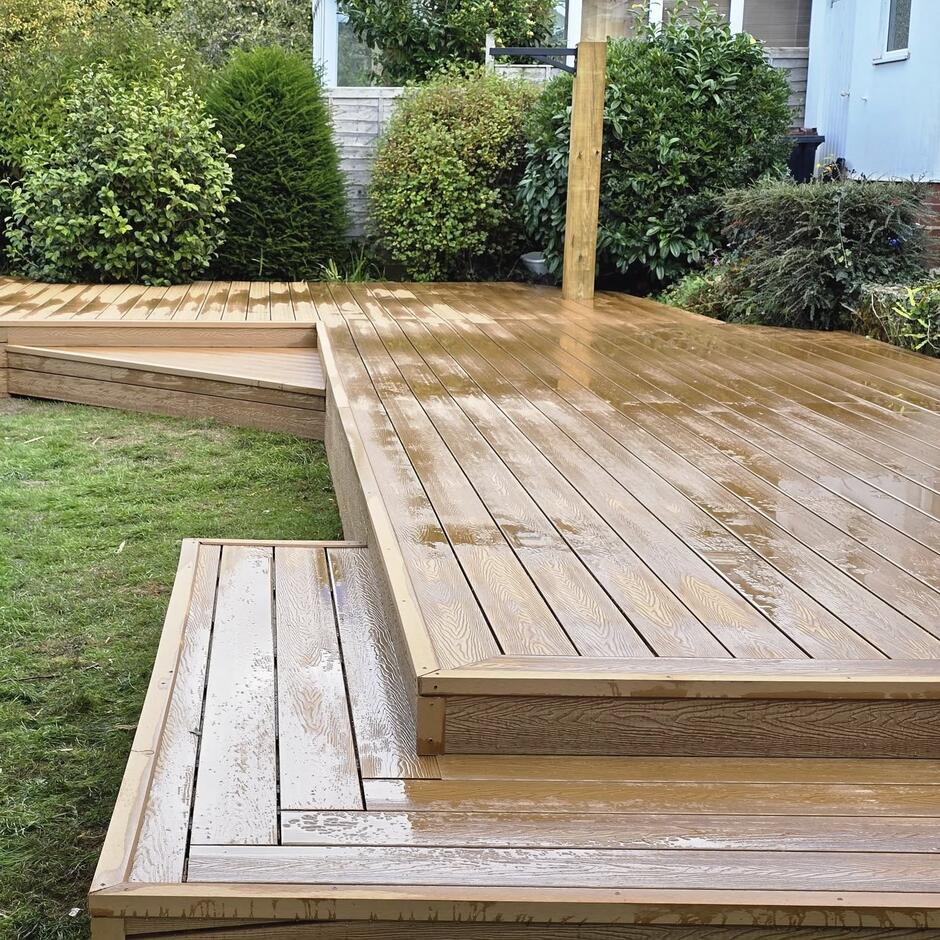 wessex verde composite decking, oak brown garden decking