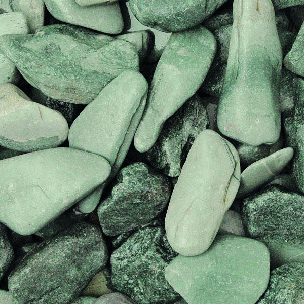 40-75mm Green slate paddlestones up-close dry