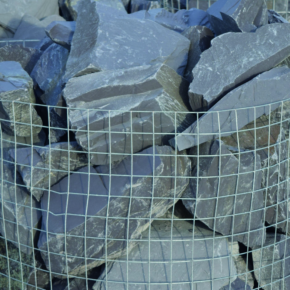 250mm plum slate rockery up-close in basket