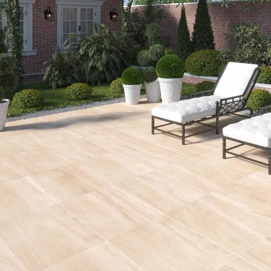 DISCOUNTED Dart Almond Porcelain Paving, 900 x 600, 14.58m - Only 1 Pack Available