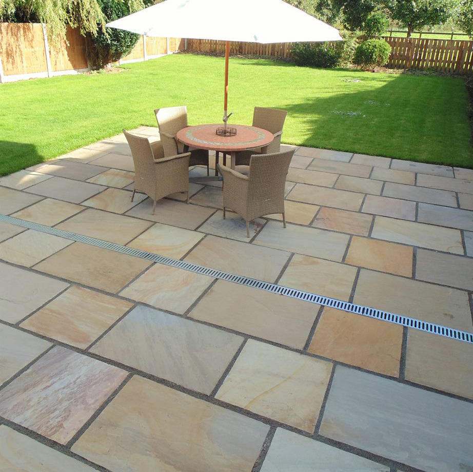 NATURAL CUT SANDSTONE PAVING SLAB PATIO PACK FOSSIL BUFF 100x100 SAMPLE 00029 
