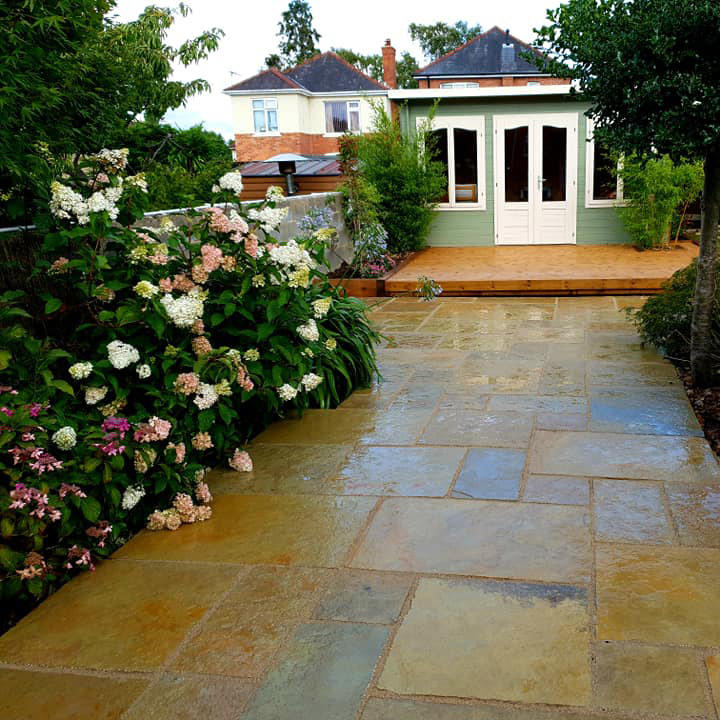 wet kota paving in patio back garden