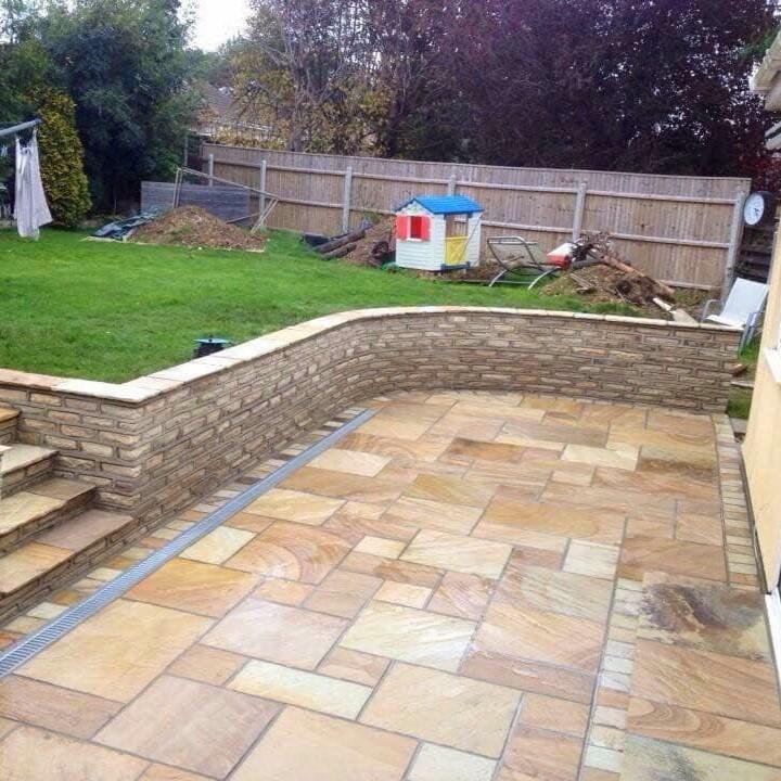 fossil sandstone paving patio and stairs garden