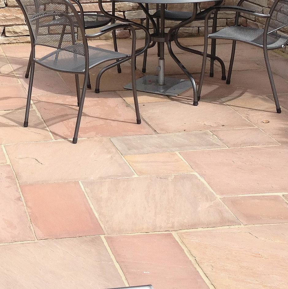 light brown shades, back garden patio and dining