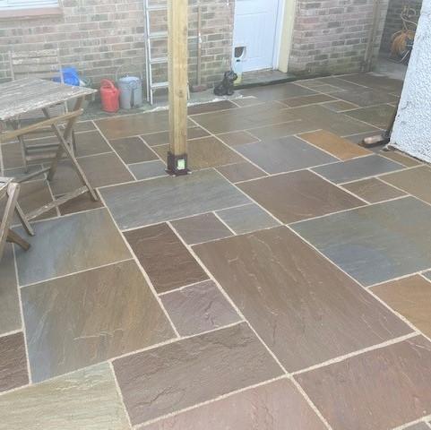 multi-coloured stone paving with grouting