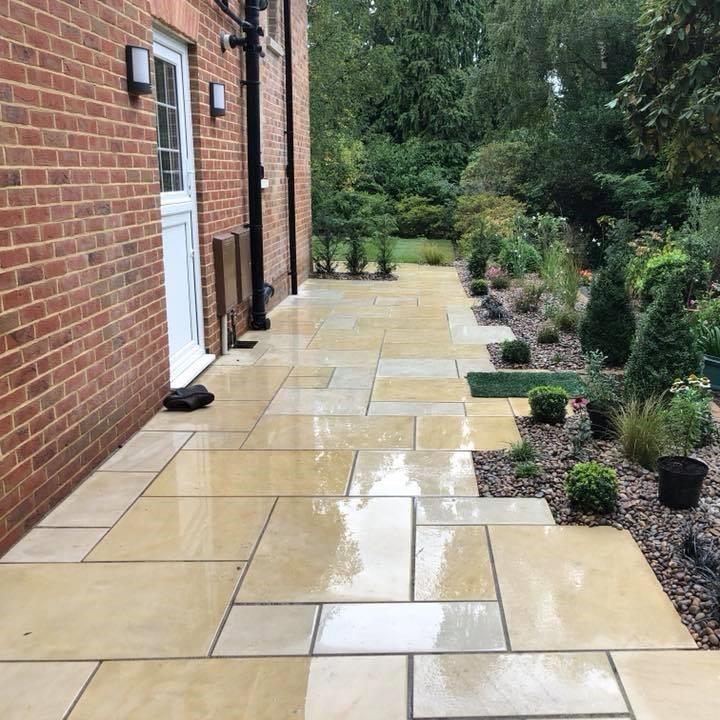 yellow mint sandstone paving