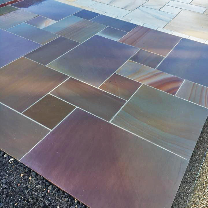 multi-coloured sorrel sandstone paving with grouting