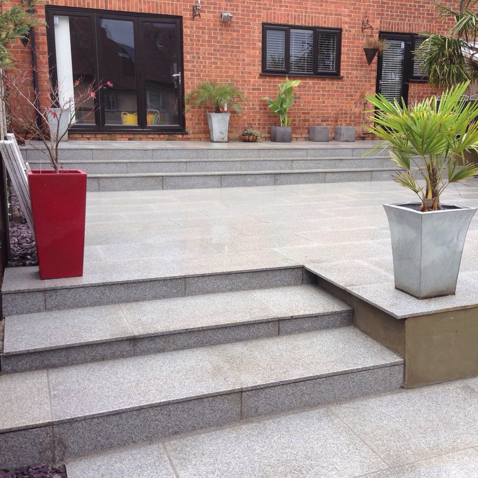 silver granite paving in garden light grey garden slabs