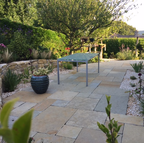 weathered citron limestone paving back garden and patio